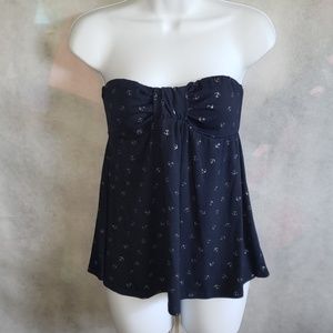 S Strapless Navy Blue Nautival Anchor Top